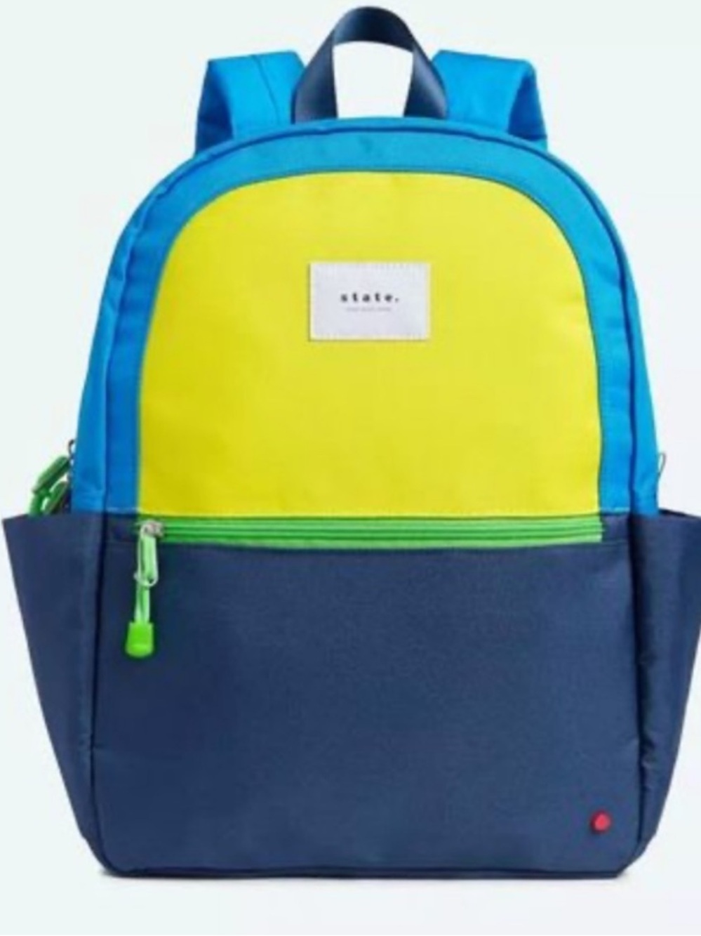 STATE Kids PreK Kindergarten Backpack in Blue, Yellow, Navy with Green Accents
